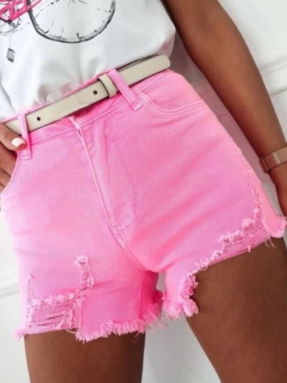 Vibrant Raw Hem Shorts